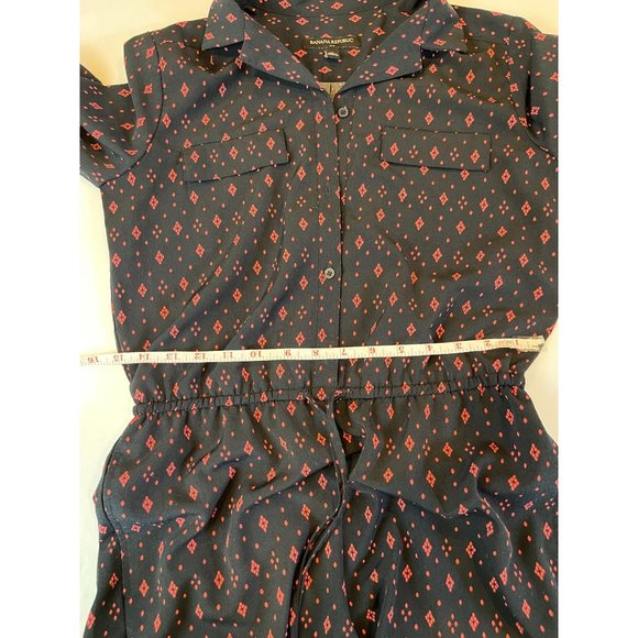 Banana Republic Women Geometric Romper Front Button Drawstring 3/4 Sleeve Blue 0 - Picture 6 of 9